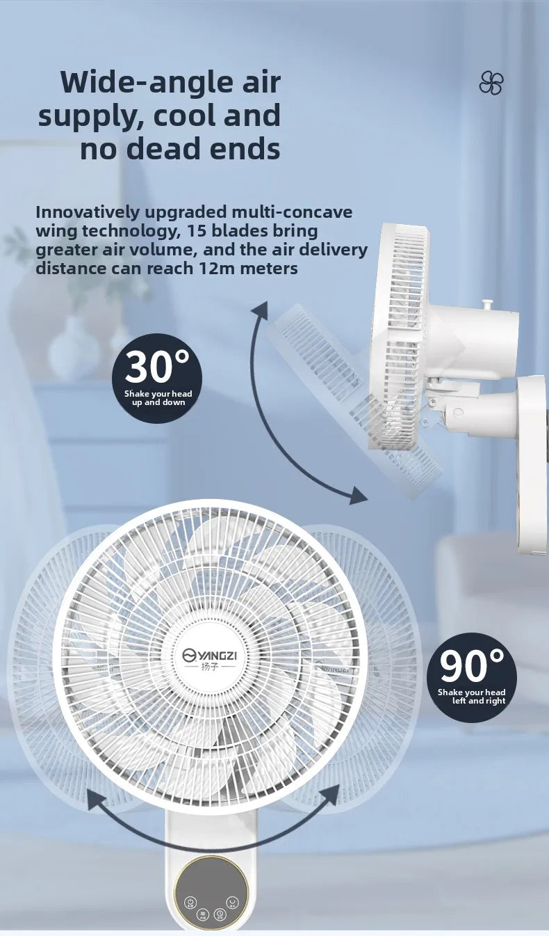 Wall-mounted electric fan commercial wall-mounted super powerful small fan punch-free remote control fan