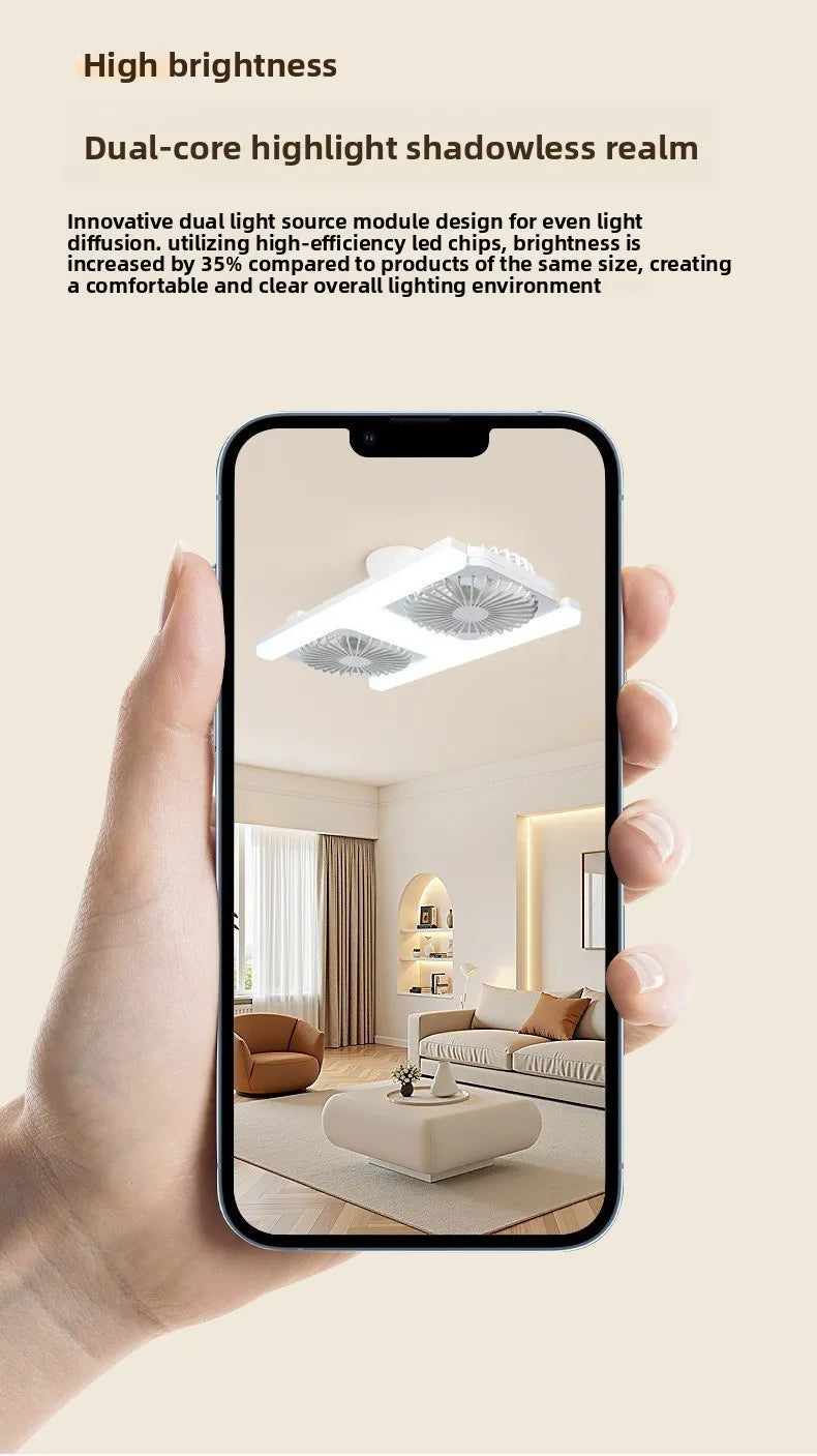 3000K-6000K E27 Ceiling Fan Light with Remote Control Dimming Speed Control Dual Head Fan for Air Circulation Silent Fan Light
