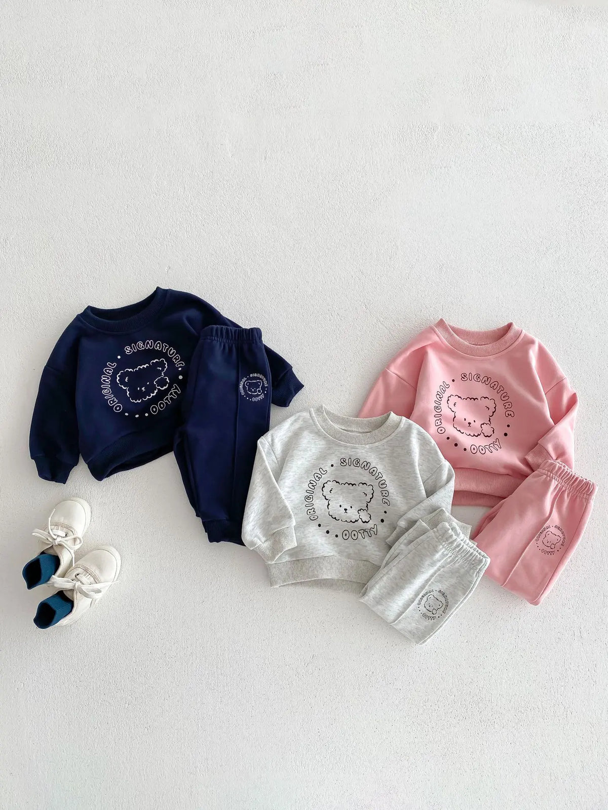 Spring New Baby Clothing Set, Korean Style Cute Bear Two-Piece Outfit for Kids, Long Sleeve Top & Pants Set
