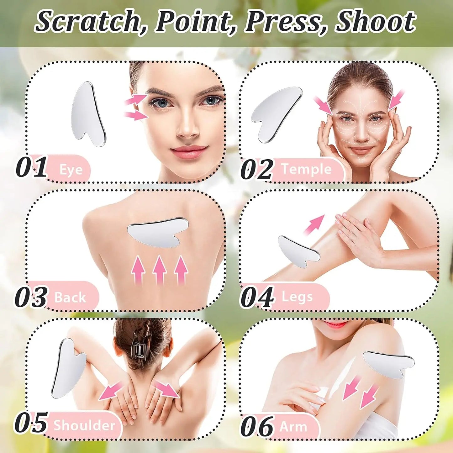 LUCKSTELLA 4Pcs Skin Care set Ice Face Roller &  Stainless Steel Gua Sha Board & Silicone Shower Brush Face Massage Roller