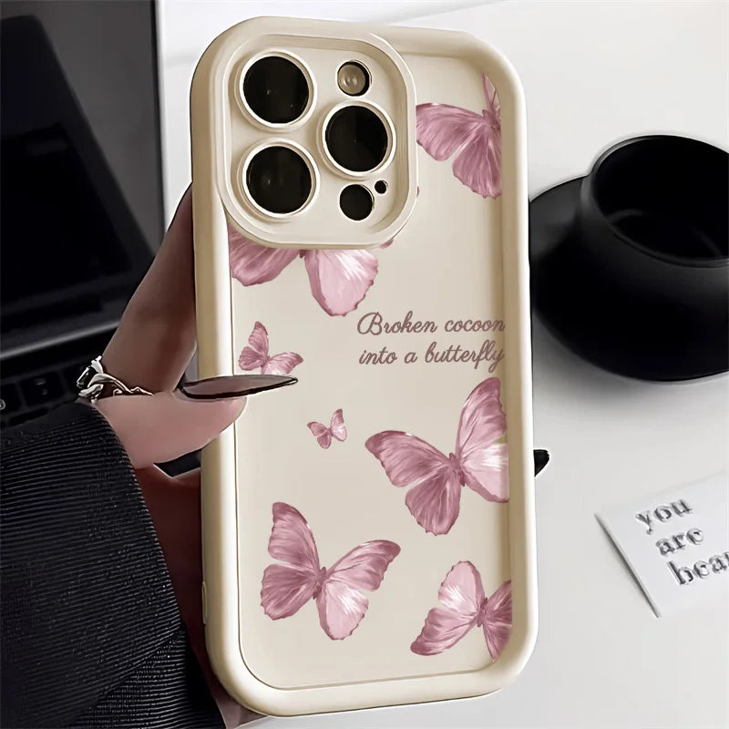 Black Butterfly Silicone Phone Case For iPhone 11 13 14 12 15 17 16 Pro Max XR XS X 7 8 Plus SE 2020 2022 Candy Color Soft Cover