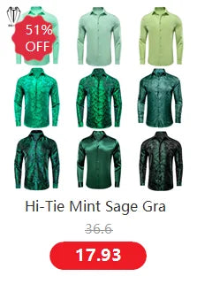 Hi-Tie Pure Black Silk Mens Shirts Plain Smooth Long Sleeve Formal Dress Blouse for Male Wedding Business Events Oversized Gift