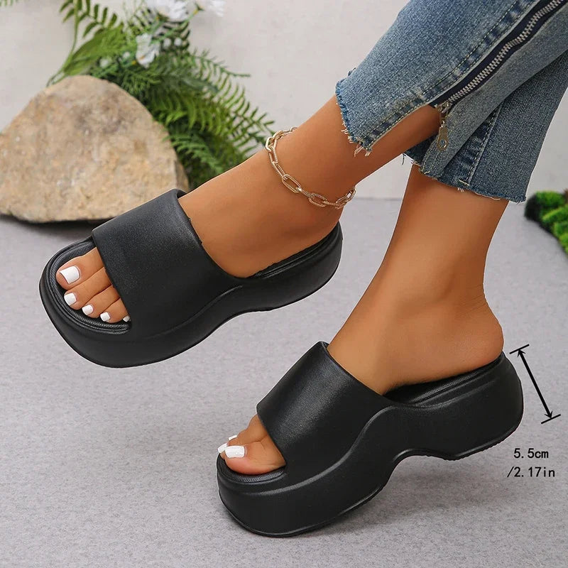 Chunky Platform Slippers for Women Summer 2025 Comfortable Wedge Heels Sandals Woman Solid Non Slip Eva Thick Sole Slides Shoes