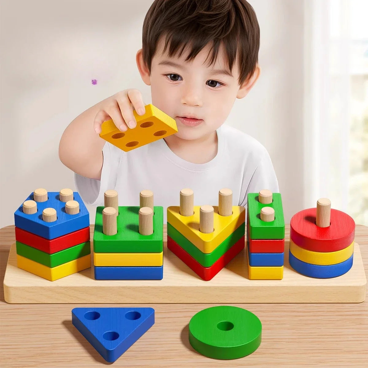 Montessori Wooden Sorting Stacking Toys Puzzle for Toddlers and Kids Preschool Fine Motor Skill Toy for 1 Years