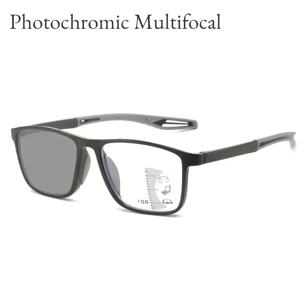 Color Changing Multifocal Reading Glasses Outdoor Anti Slip Anti Blue Light Presbyopia Eyewear Photochromic Multifocal Glasses