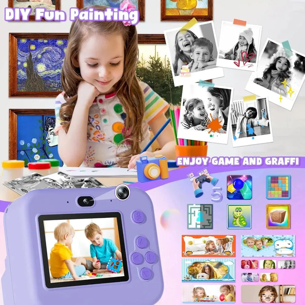 Educational Thermal Instant Print Camera With 32G Card, 1080P Children Mini Digital  Video Camera for Kids Learning  Development