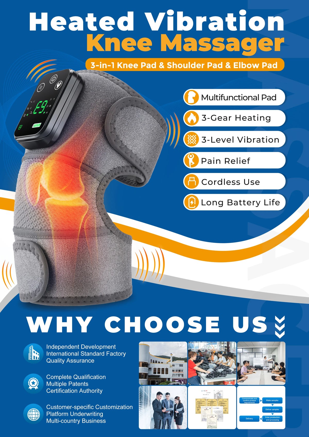 3 in 1 Heating Pad Shoulder Knee Elbow Brace for Arthritis Hot Compresss Joint Massage Strap Promote Blood Circulation Kneepad