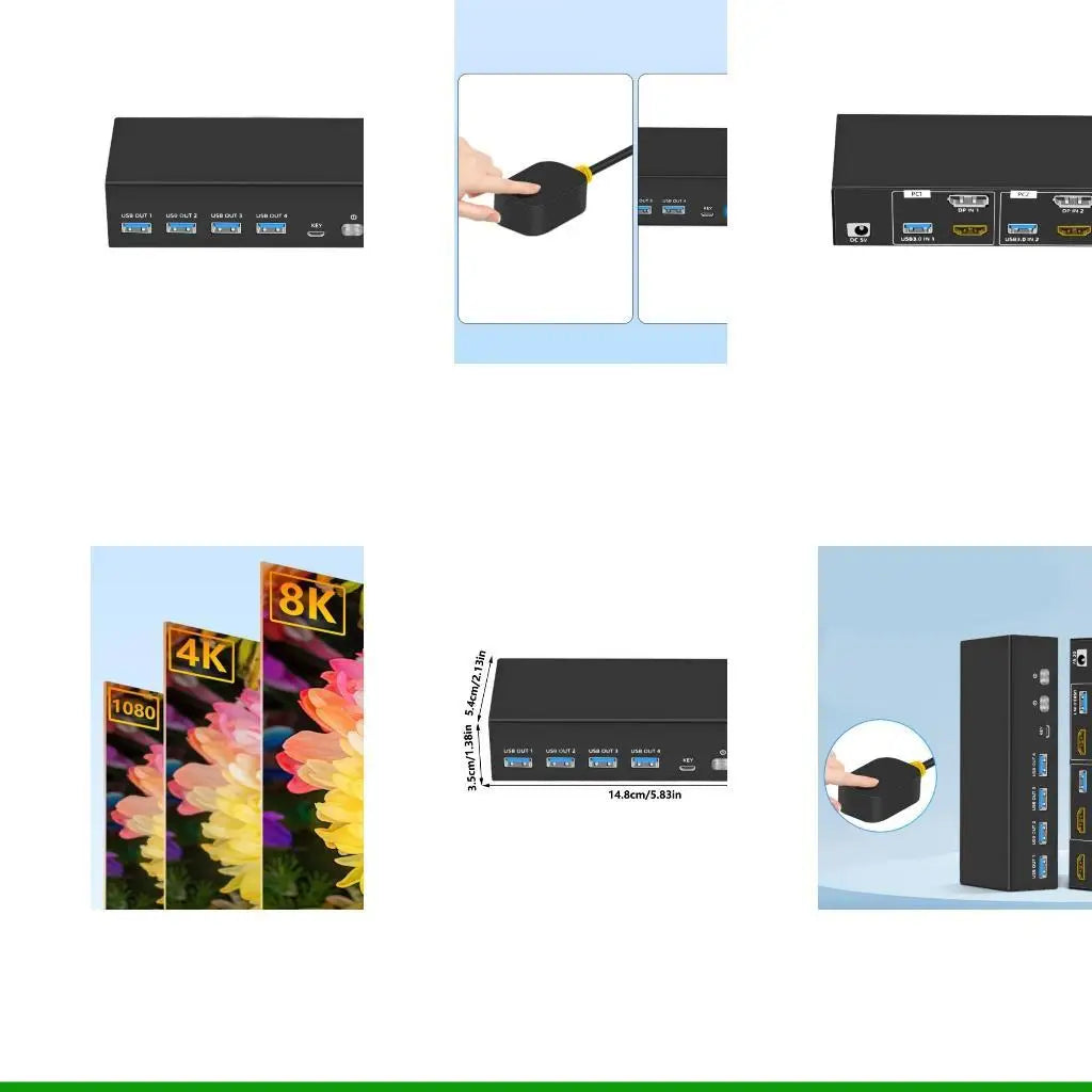 U55C 8K KVM Switcher Computers Monitors KVM Switcher 2 in 2 Out Computers Sharing