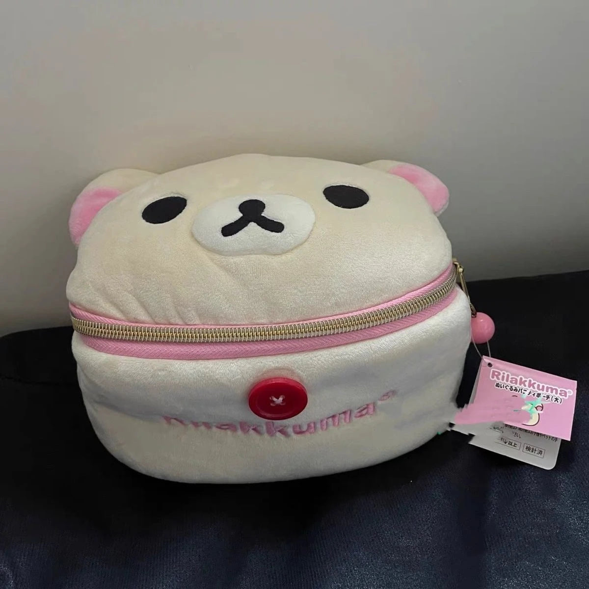 Cute cartoon Rilakkuma bear girl anime peripheral oval makeup bag for traveling portable storage toiletries bag work meal bag