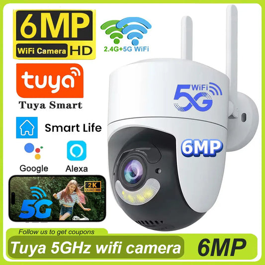 6MP Tuya Smart 5G WIFI Camera Outdoor Indoor Security Home PTZ Camera Auto Tracking Color Night Vision Wireless Surveillance Cam