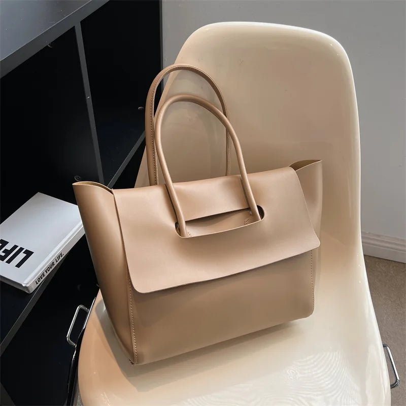 Large Capacity Women's Tote Bag Luxury PU Leather Shoulder Bag French Vintage Top-handle Handbag Casual Commute Shopper Bags