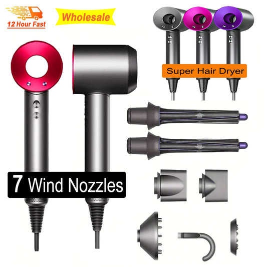 7 in 1 Professional Hair Dryer with Hot and Cold Air Functionality Negative lon Blow Quick Dry Leafless Salon Home Hairdryer ﻿