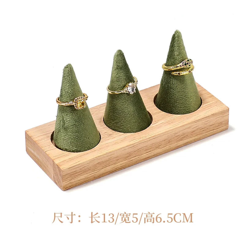 Solid wood green velvet jewelry display stand ring stud necklace pendant bracelet storage and display stand