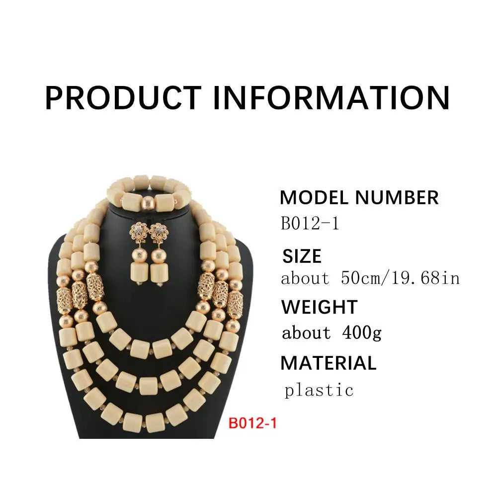 High Quality 2 Layers Artificial Coral Bead African Wedding Jewelry Set Women Necklace Nigeria Bride Party Gift