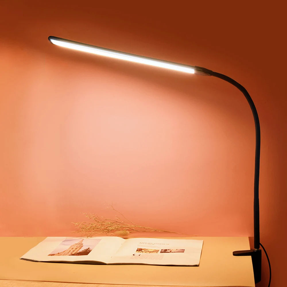 LED Single-Head Eye-Caring Desk Lamp 10 Brightness Levels 3 Lighting Mode Flexible Gooseneck Clamp Study Lamp USB PC Monito Lamp