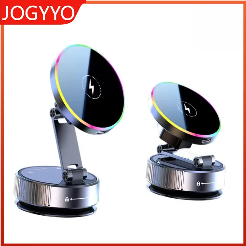 15W Vacuum Suction Magnetic Wireless Charger Car Phone Holder Mount 360 degree Rotatable Compatible with Smartphones for iPhone