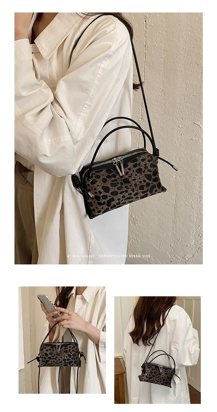 Women'S Handbag 2026 Small Square Bag Leopard Print Design Minimalist Shoulder Bags Commuter Frosted Mini Crossbody Bags