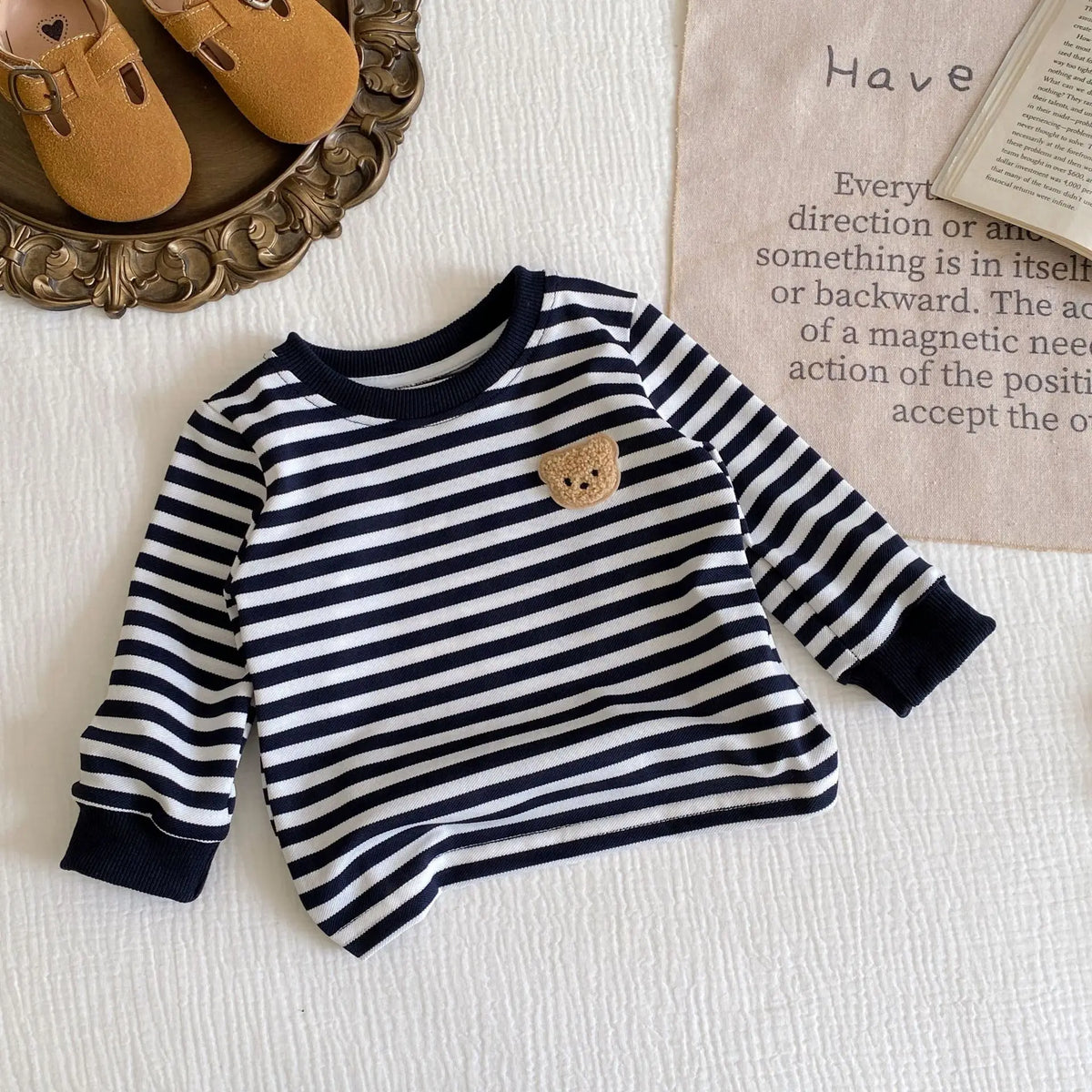 2025 Autumn New Baby Loose Striped Clothes Set Infant Boy Cute Bear Tops + Pants 2pcs Suit Long Sleeve Toddler Outfits