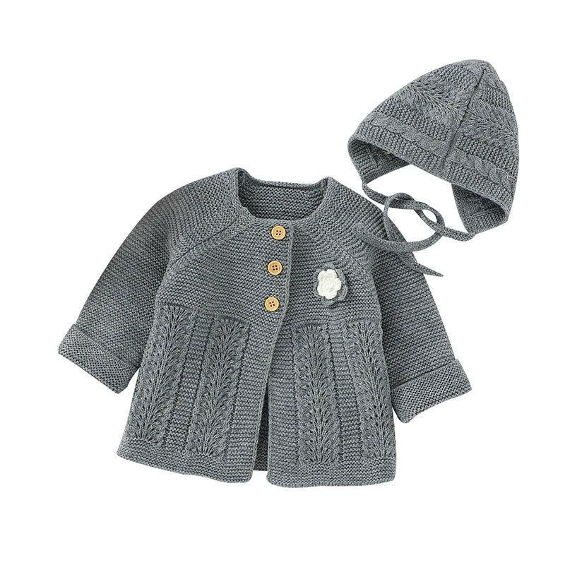 Baby Romper Set Knit Autumn Newborn Girl Boy Long Sleeve Coat Jumpsuit Outfit Hat 3PC Fashion Solid Infant Clothing Suit Sweater
