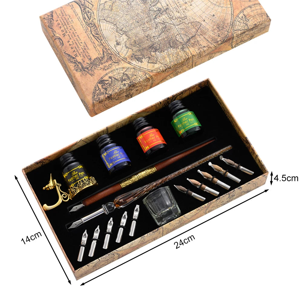 Retro European Star Starry Sky Glass Fountain Dip Pen Set Student English Ink Calligraphy Pen Birthday Writing Stationery Gift