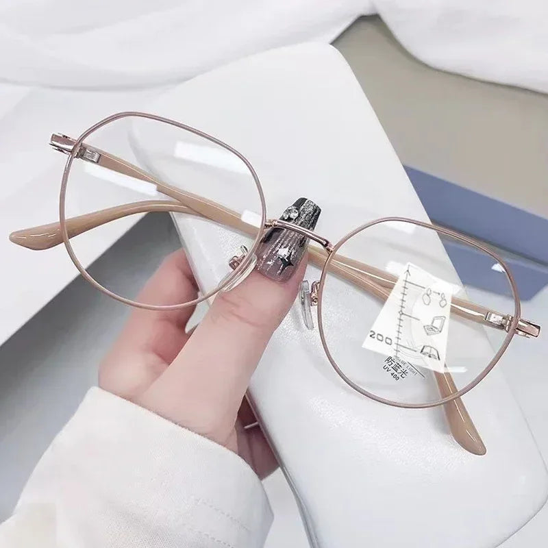 Progressive Multifocal Glasses Anti Blue Light Reading Glasses Fashion Women Men Metal Near and Far Presbyopic Eyewear Diopter