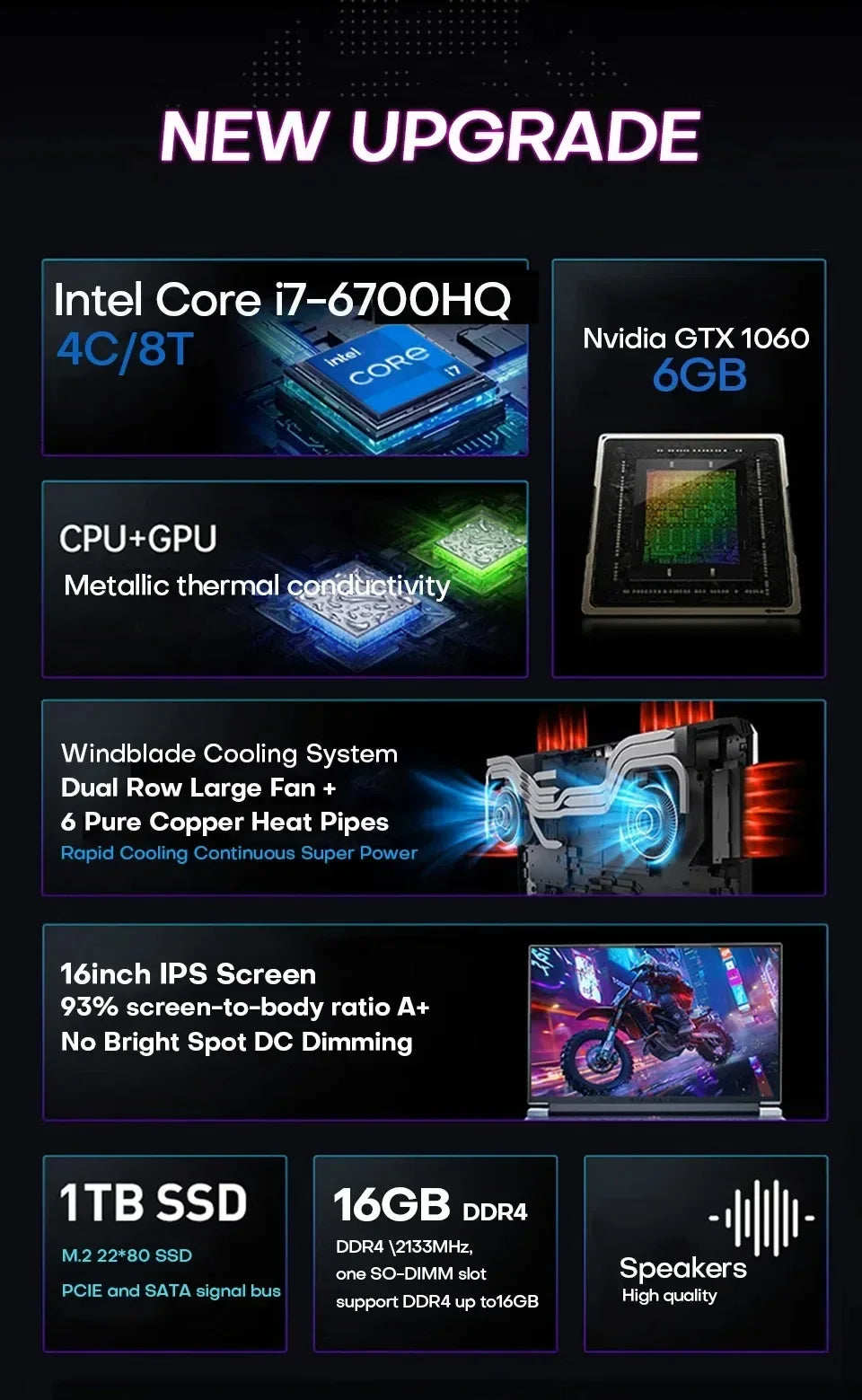 2025 16" Gaming Laptop intel Core i7-6700HQ GTX 1060 6GB Notebook PC IPS 1920*1200 16GB DDR4 1TB SSD Windows 11 Pro Laptop Gamer