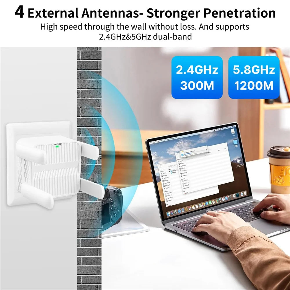 5Ghz AX1500 WiFi 6 Repeater Extender Signal Booster 2.4G/5GHz Dual Band 4*2DBI Antennas Amplifier Long Range Network Easy Set