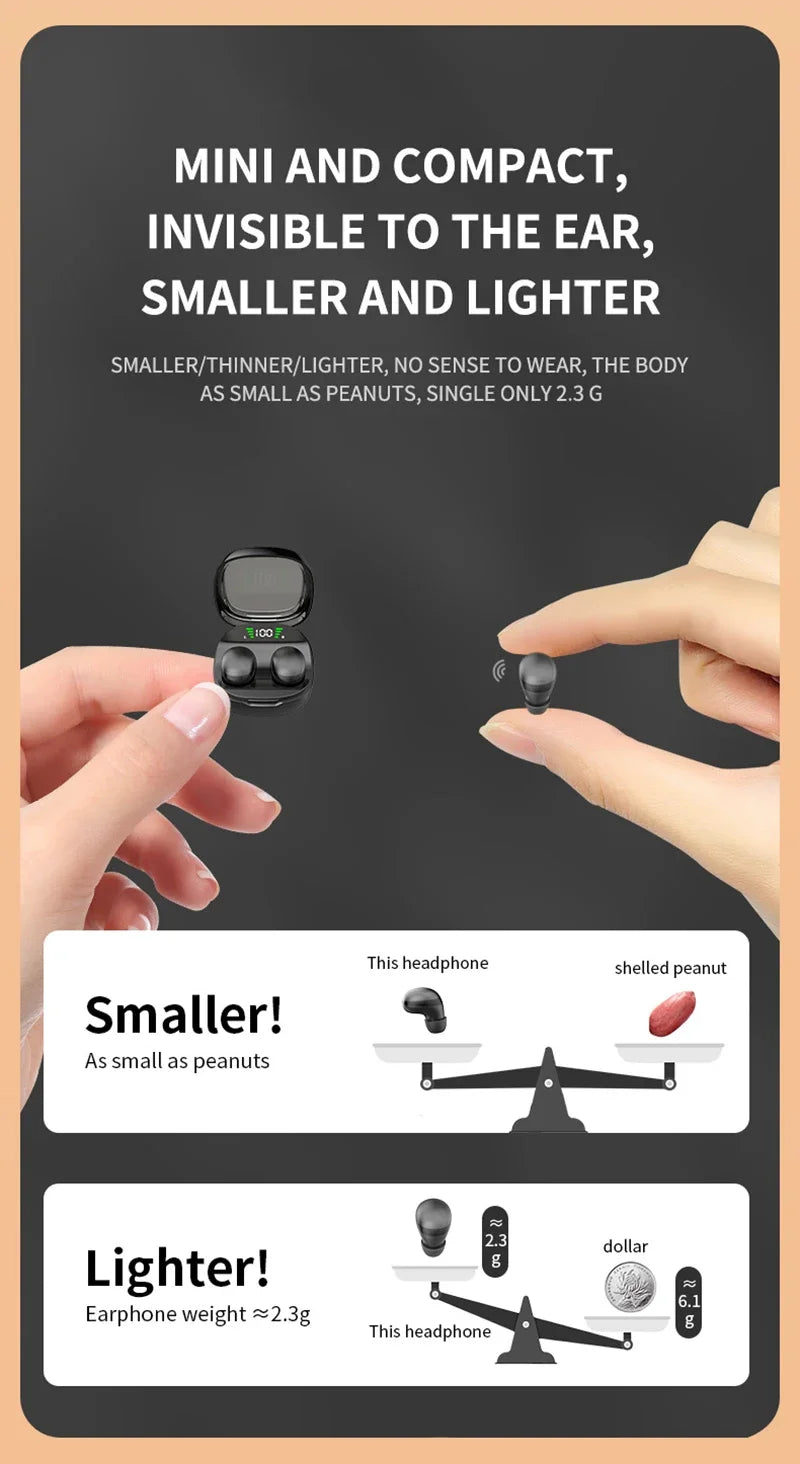 Mini Wireless Bluetooth 5.3 Headset Small Earbuds Sleep Sports Invisible Headphones HD HIFI Bass Sound Quality Earphones