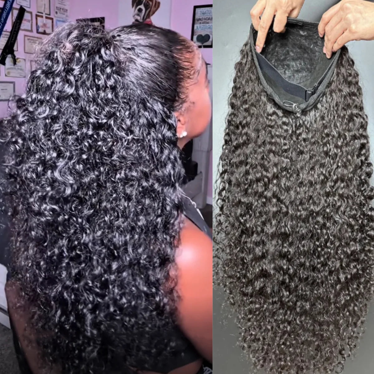 Half Wig Human Hair Jerry Curly Glueless Wigs Human Hair Curly Half Wig Drawstring Seamless Flip Over Half Wigs for Black Women