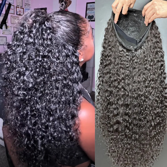 Half Wig Human Hair Jerry Curly Glueless Wigs Human Hair Curly Half Wig Drawstring Seamless Flip Over Half Wigs for Black Women