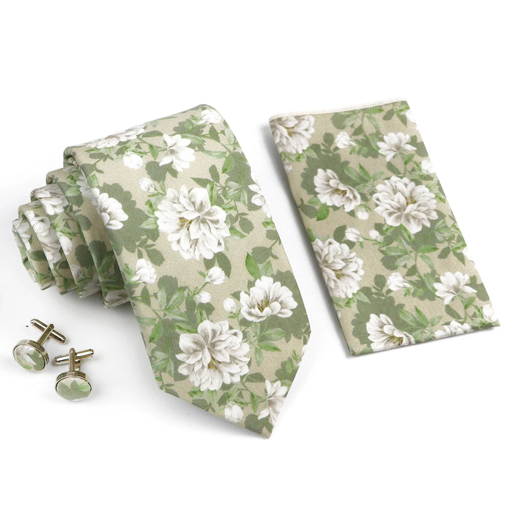Hot Sell 3PC Chic Elegant Floral Tie Set Pocket Square Cufflinks For Men Women Wedding Party Dinner Suit Tuxedo Accessory Gift