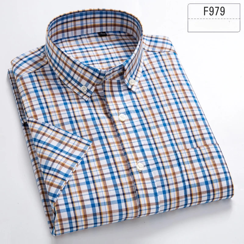 New in shirt hight qulity100%cotton summer short sleeve shirts for men slim fit shirt thin plaid houndstooth soft office clothes