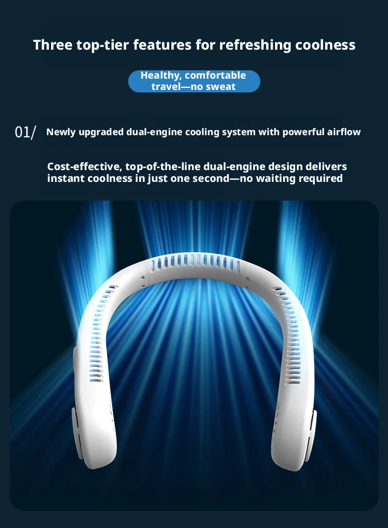 Rechargeable Electric Fan Digital Display Hanging Neck Fan Bladeless Design Electric Fan Bladeless Neckband Fan USB Rechargeable