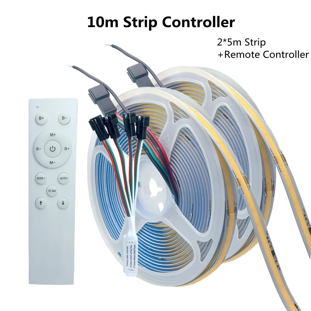 WS2811 COB Running Water Flowing LED Strip Light Horse Race Chasing Tape Wireless Remote Controller DC24V Power 20M 10M Full Set