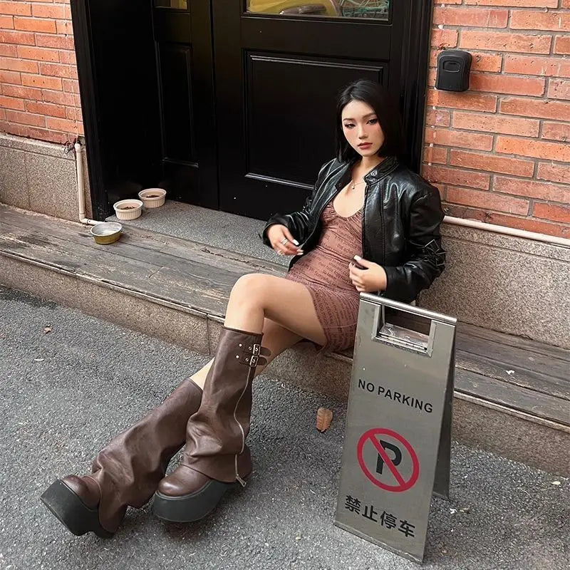 Thick Soled Boots Western Knight Boots Long Tube Boots For Women In Autumn And Winter, Knee Length Slim High Tube Boots,