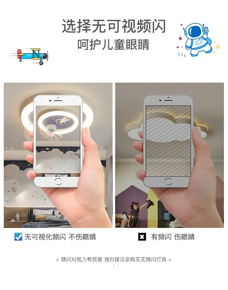 Modern Kids Room Ceiling Fan Light Cartoon Moon Astronaut Ceiling Lamp Boy Girl Bedroom Nursery Study Chandelier Ceiling Lights