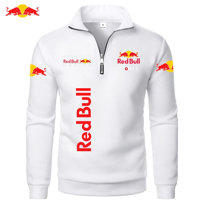 RedBull Logo Autumn-Winter Fashionable High-Neck Half-zip LongSleeved SolidColor Sport Shirt Thickened Men's Clothing Casual Top