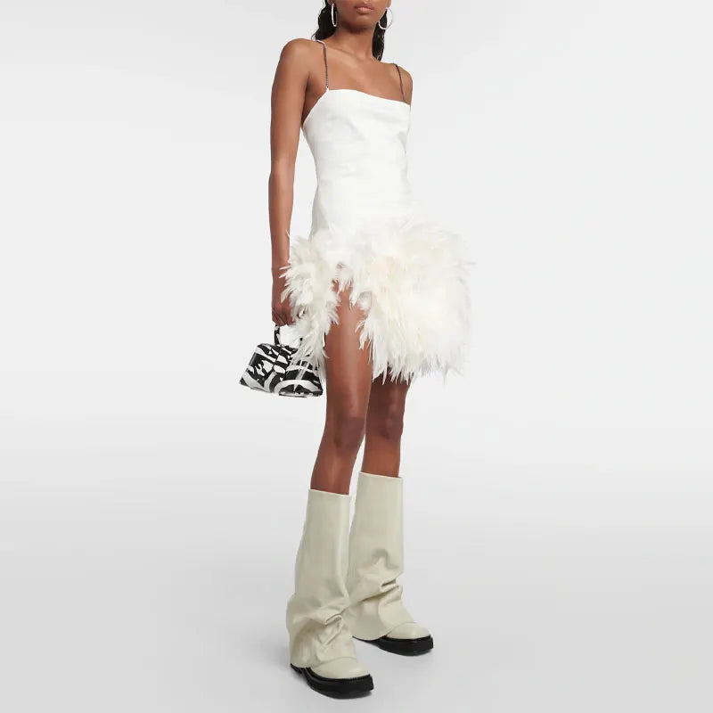 Women's New Autumn and Winter Calf Boots with Pleated Thick High Heels and Fashionable Oversized Street Leather Mid Leg Boots