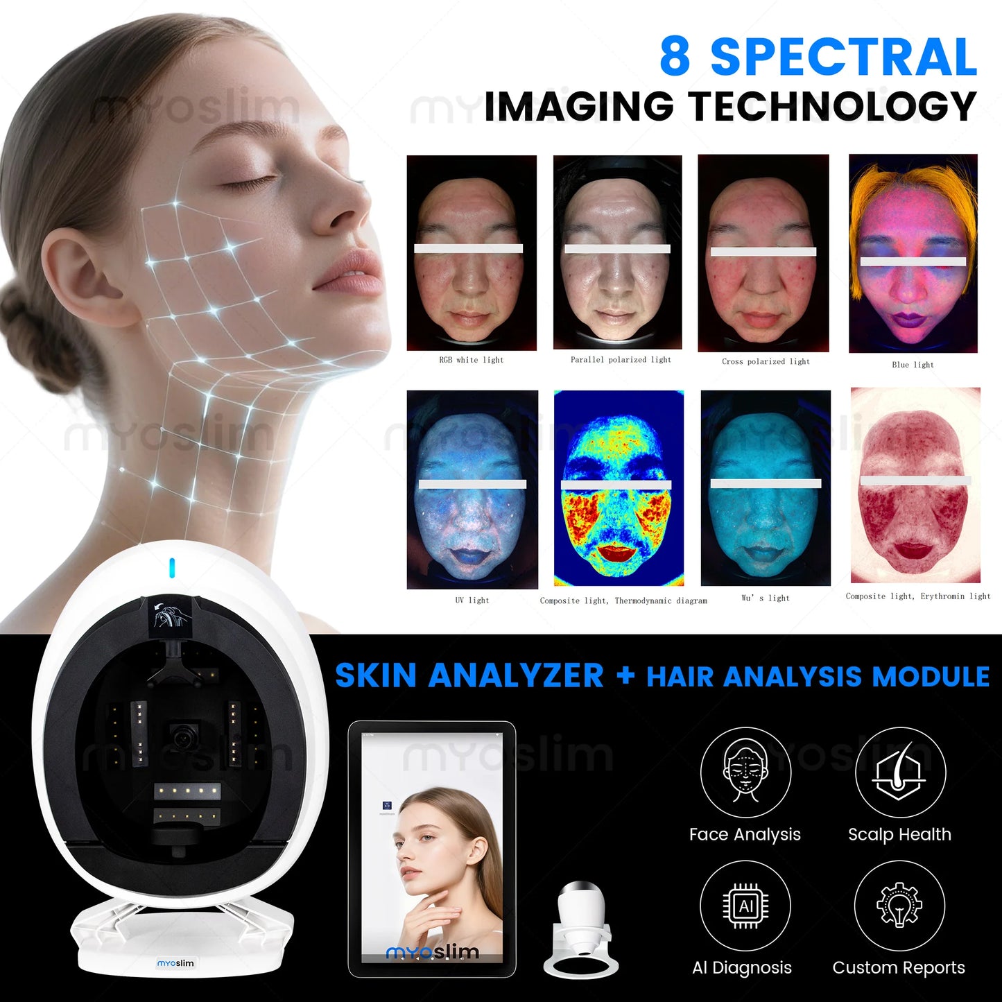 Q1 Pro Intelligent 3D Magic Skin Analyzer Mirror UV Wood Lamp Facial Skin Detection Scanner for Beauty Skin Analysis