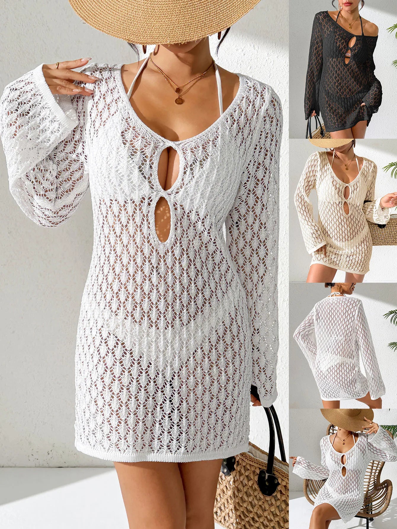 Beachwear Cover Up Ladies Beach Dress Fashion Swimwear For girls Woman Hollow Knitted Bikini Sexy Swimsuit Summer Coverups