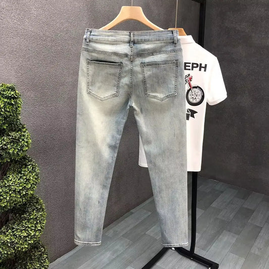 Luxury Fashion Designer Vintage Slim Fit Men's Denim Jeans Casual Korean Spring and Autumn Stretch Washed Trousers Male Jeans