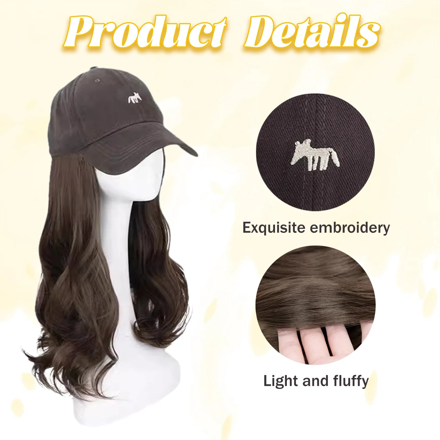 Baseball Cap Wig Natural Wave Hair Extensions With Hat Heat Resistant Synthetic Hair Adjustable Wig Dark Grey Wigs for Women
