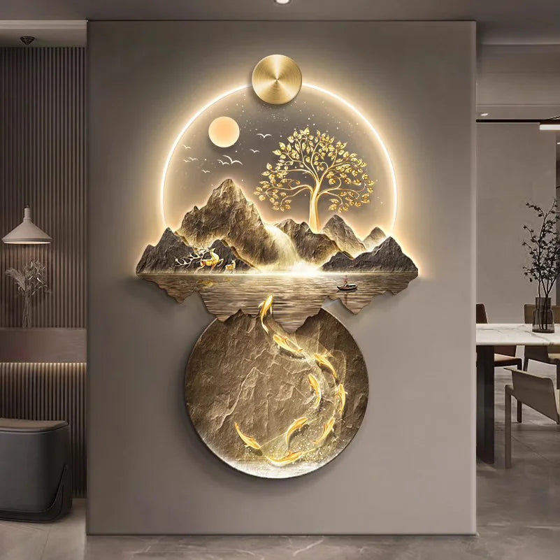 Background Landscape Painting Wall Lamp Chinese Creative Living Room LED Decor Light Corridor Remote Control Lighting Wall Lamps