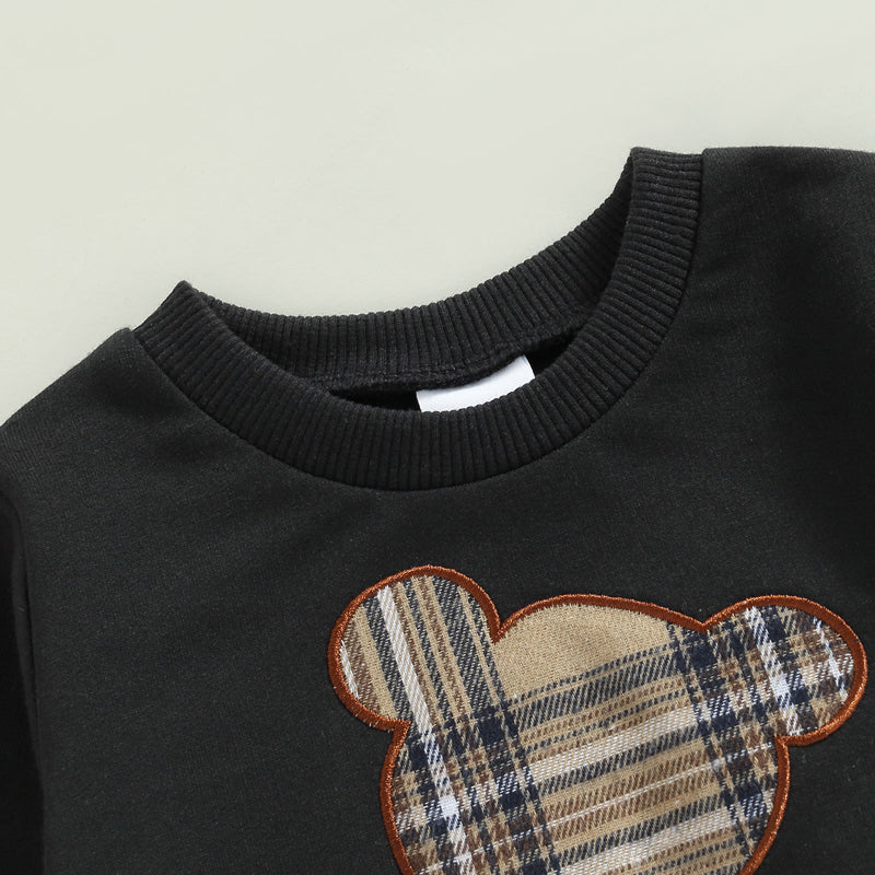 0-24months Baby Spring Autumn Clothes Set Long Sleeve Bear Sweatshirt With Plaid Sweatpants For Infant Boys And Girls Outfits