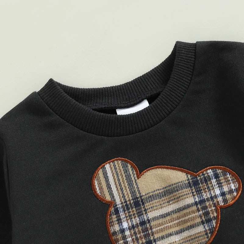 0-24months Baby Spring Autumn Clothes Set Long Sleeve Bear Sweatshirt With Plaid Sweatpants For Infant Boys And Girls Outfits