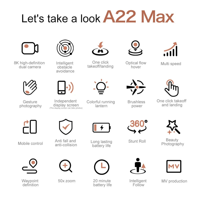 A22 Max Drone 8k Esc Dual Camera 5g Hd Aerial Photography Wifi Optical Localization Obstacle Avoidance Brushless Rc Drone