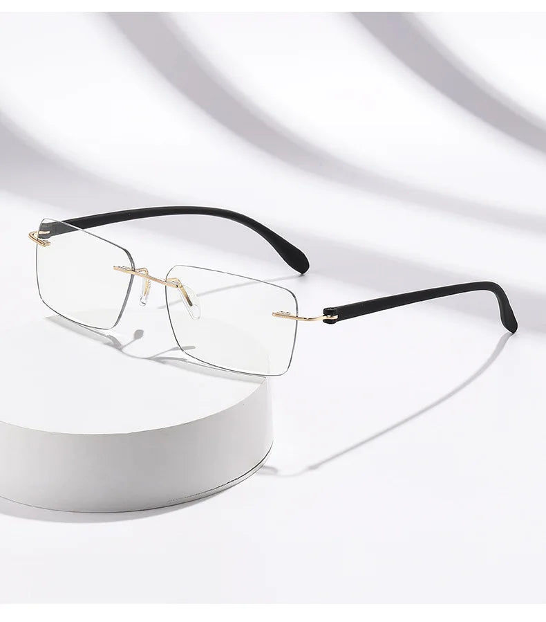 Rimless Photochromic Reading Glasses Auto Color Changing Light Sensitive Presbyopia Glasses Ultralight Frameless Eyeglasses for