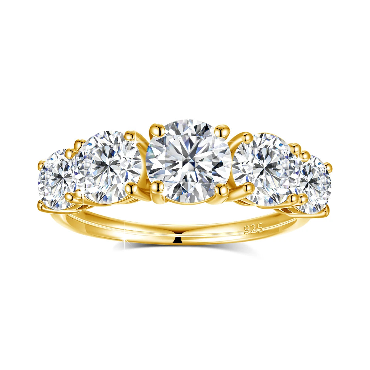 18k Plated 3.8CTW Genuine Moissanite Rings for Women 5 Stones Sparkling Bridal Wedding Jewelry 925 Sterling Silver Ring