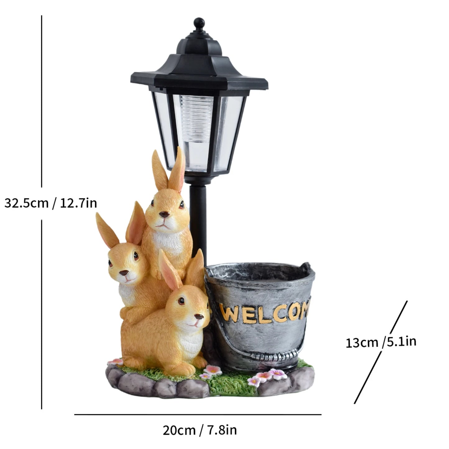 Cartoon Cute Rabbit Solar Garden Light Ornament Creative Resin Animal Sculpture Outdoor Solar Light Garden Path Landscaping Deco