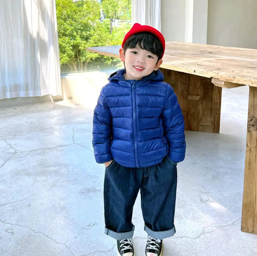 Girls Light Down Cotton Jacket Baby Boys Snowsuit Jackets Autumn Children Clothing 2-8 Years Fashion Kids Hooded Outerwear Coats